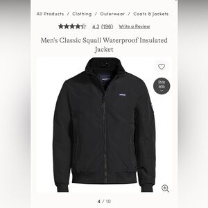 NWOT - Men’s Lands’ End Black Bomber Jacket Waterproof and Insulated - Size XL